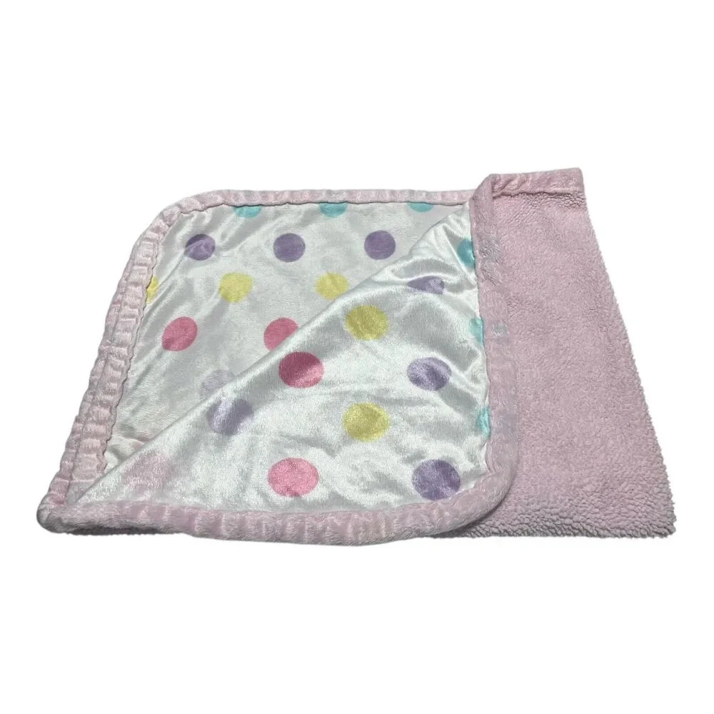 Nuby Light Pink Polka Dot Baby Blanket Sherpa Soft Purple Yellow White Blue